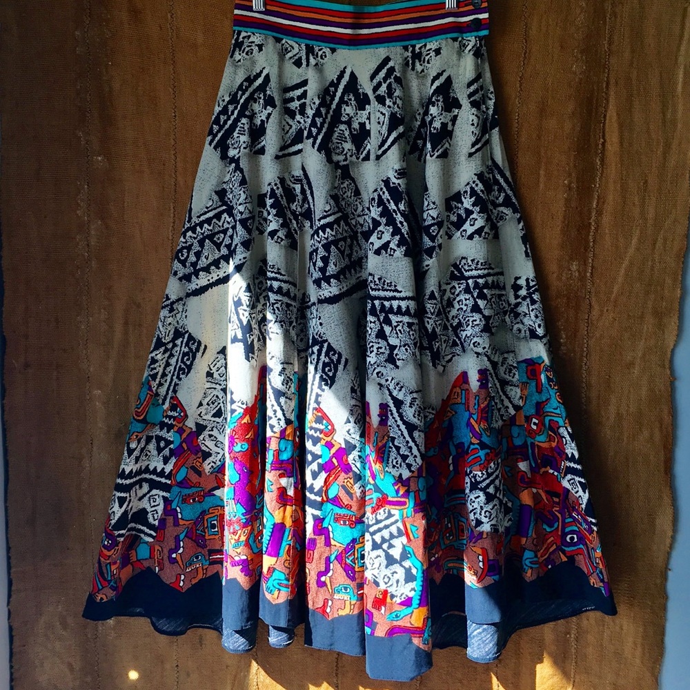 Vintage Yarell 80s Boho Geo Print Skirt